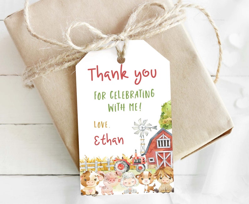 Editable Farm Thank You Tags, Farm Animals Birthday Favor Tags Boy ...