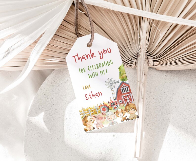 Editable Farm Thank You Tags, Farm Animals Birthday Favor Tags Boy ...