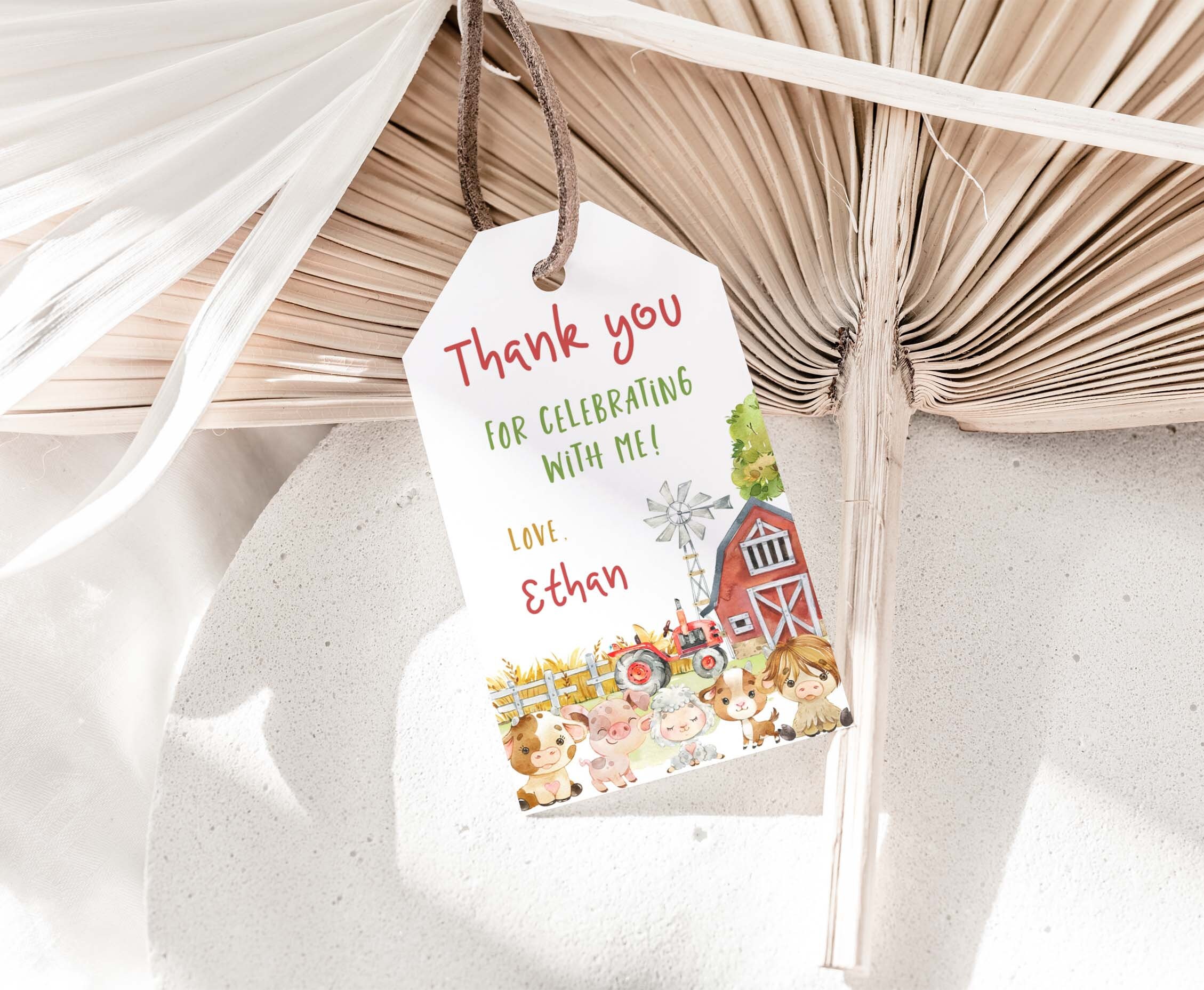 Editable Farm Thank You Tags, Farm Animals Birthday Favor Tags Boy ...