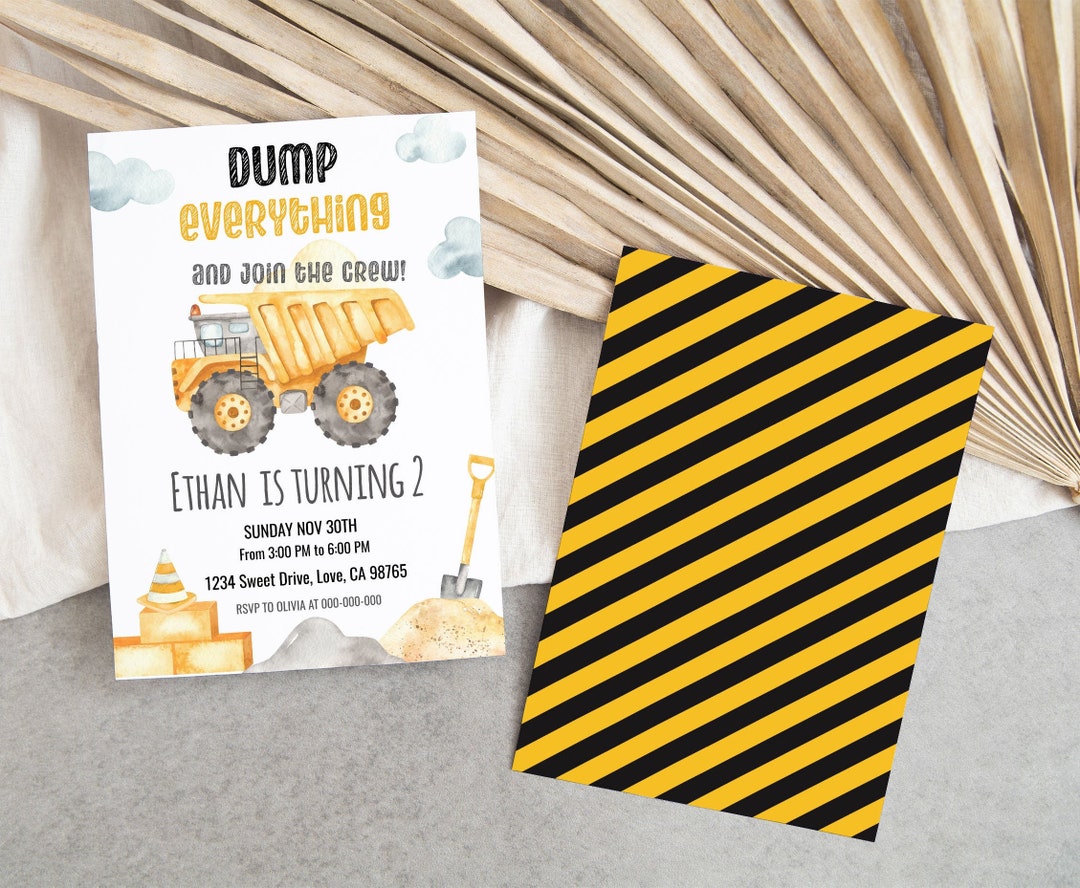 EDITABLE Dump Truck Party Invite, Construction Birthday Invitation ...