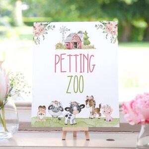 Petting Zoo sign Girl, Floral Farm animals birthday decoration, Girl Farm party decor, Pink Farm first birthday, Girl Barnyard bash - 11C1