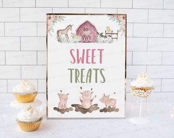 Sweet Treats sign, Girl Farm party decor, Dessert table signs, Pig Birthday Party, Girl baby shower decoration, Pink barnyard party - 11B