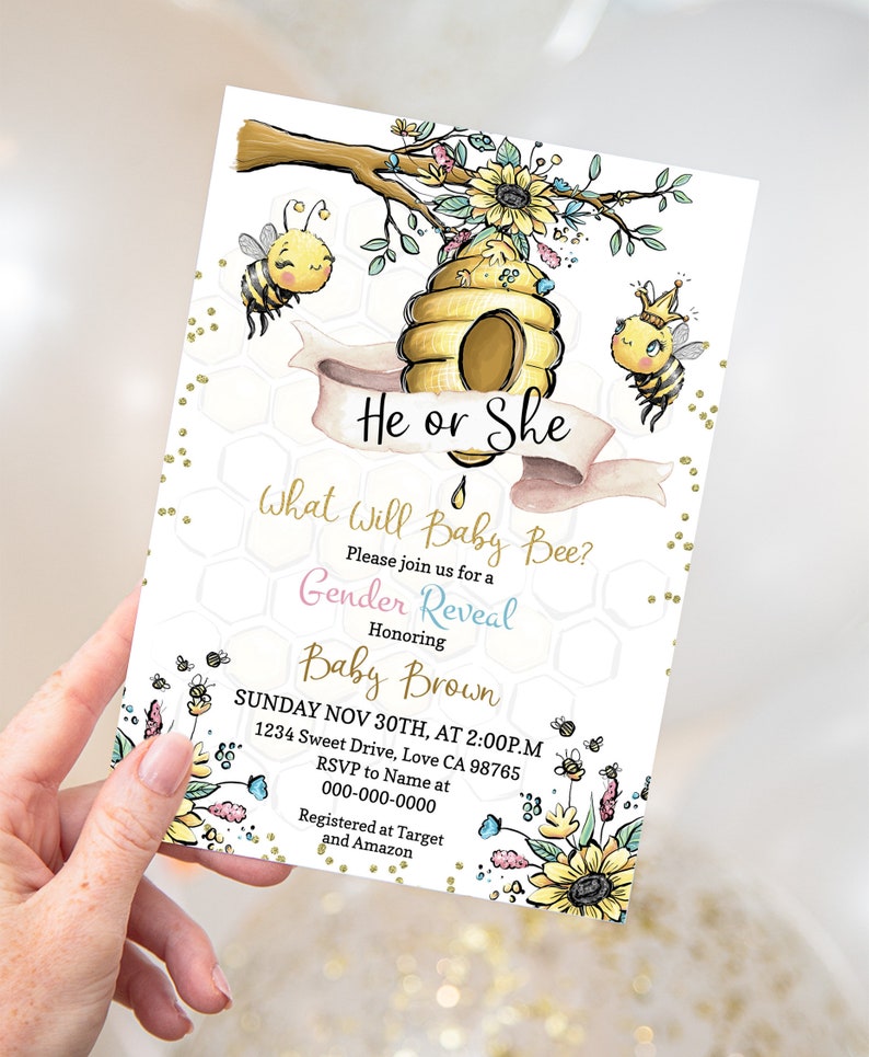 Editable What Will Baby Bee Gender Reveal Invitation, Boy or Girl, He ...