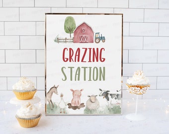 Grazing Station sign, Farm birthday printables, Food table signs, Farm party sign, Boy baby shower decorations, Barnyard bash birthday - 11B