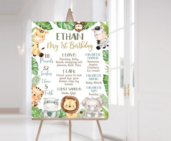 Safari Milestone Poster, Wild One milestone board, Safari 1st birthday decorations, Jungle first birthday sign, Instant download - 35E Il_570xn