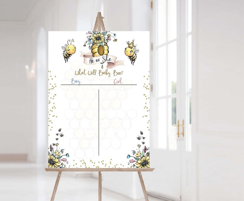 Bee Voting Sign, What will baby bee, Cast Your Vote poster, Gender Reveal vote board, Bee Baby Reveal Games, He or She, Boy or Girl 61A image 5