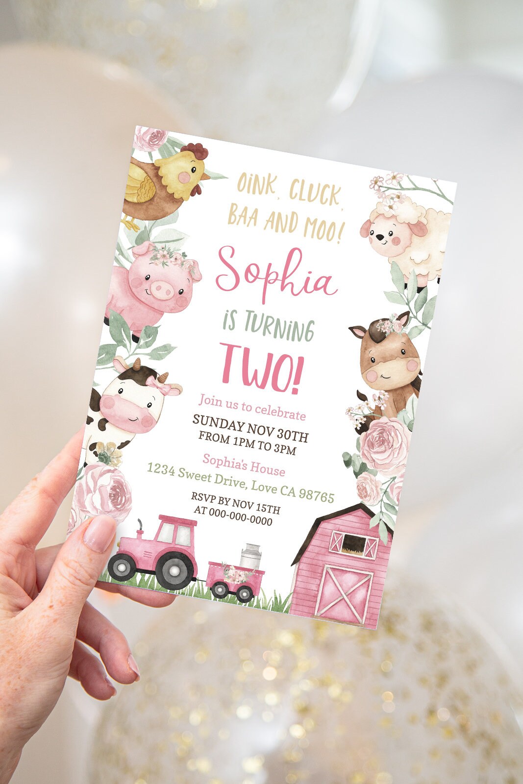 Girl Farm birthday invitation Instant download EDITABLE Etsy