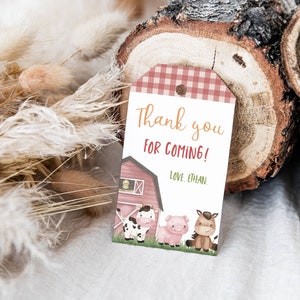 Farm Thank You Tags, Editable Farm Animals Birthday Favor Tags Boy ...