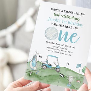 Hole in One Birthday Invitation, Golf First Birthday party, EDITABLE Par-Tee 1st Birthday InviTE, Hole in One theme party Invitation - 121A