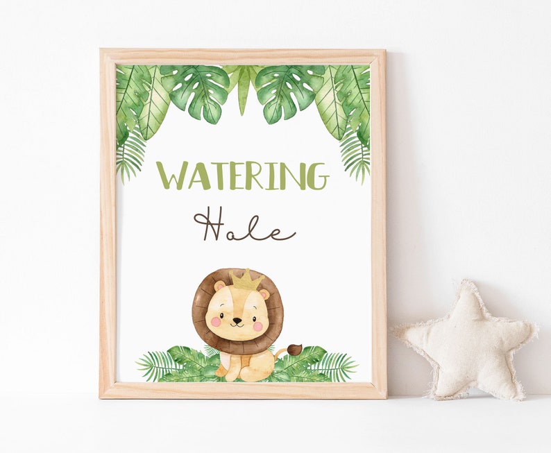 Watering Hole Sign, Drink table sign, Safari table sign, Safari birthday decorations, Jungle Animals Baby shower boy, Lion Baby Shower 35E image 8