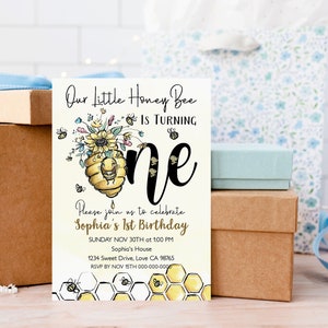 EDITABLE Bee 1st Birthday Invitation, Girl First Birthday Party Invite ...