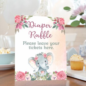 Printable Elephant Diaper Raffle Sign Card Elephant Girl | Etsy