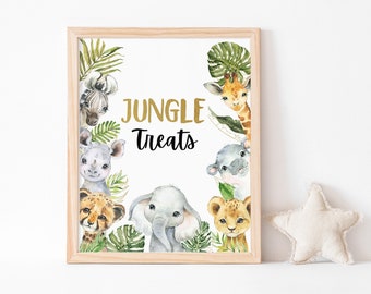 Jungle Treats Sign, Safari table sign, Safari birthday decorations, Jungle theme, Safari Animals Baby shower printables, Jungle Sign - 35A