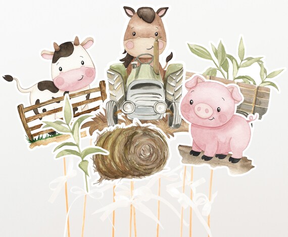 Farm Centerpieces, Farm party table decor, Farm birthday cake topper, Baby shower decorations, Barnyard bash printable center pieces - 11E Il_570xn
