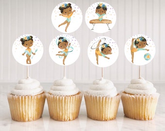Gymnastic cupcake toppers, Gymnastic birthday party decorations, gymnastic party, Gymnastic printable cupcake toppers, Tumbling Party - 99A