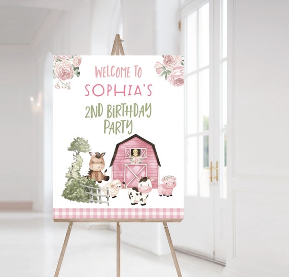 Editable Farm Welcome Sign girl, Instant download, Floral farm birthday, Girl birthday party decor, Girl Barnyard party printables - 11A Il_570xn
