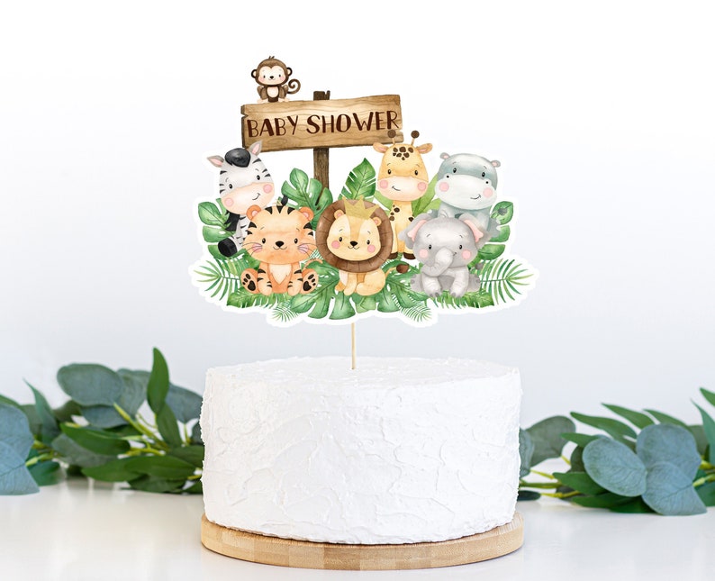 Safari Baby Shower cake topper, Safari printable centerpiece, Jungle baby shower table decor, Safari animals Baby Shower decorations 35E image 1