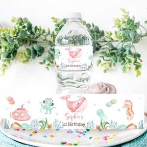 EDITABLE Girl Ocean Water Bottle Labels, Sea Birthday Decorations ...