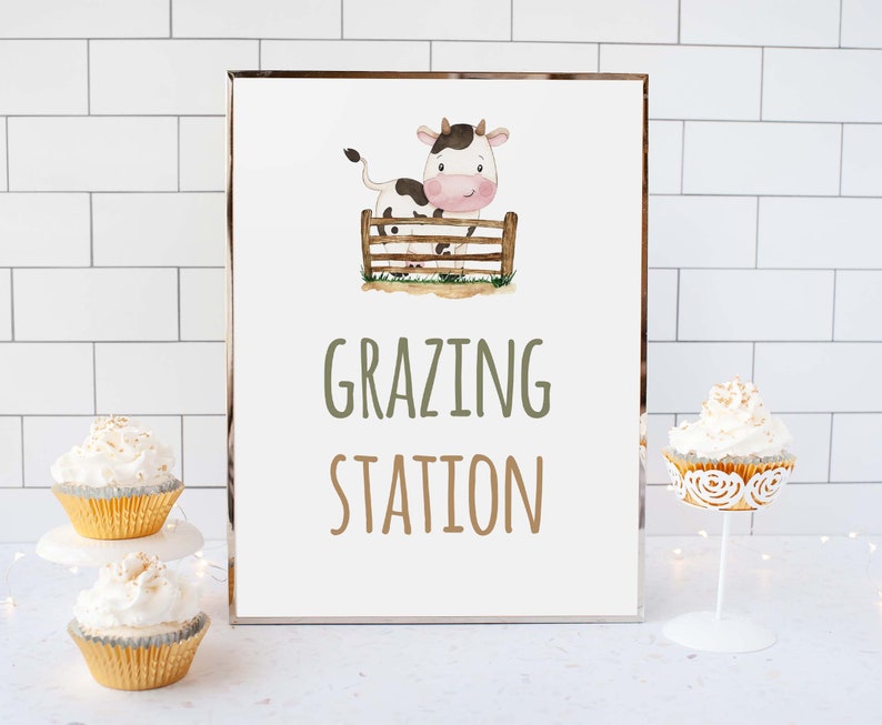 Grazing Station Sign Farm Birthday Food Table Signs Farm Etsy