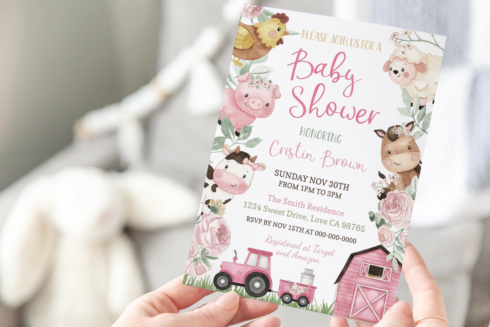 Girl Farm Baby Shower Invitation Floral Farm Animals Baby Etsy