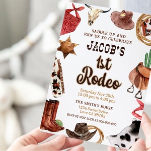 Rodeo birthday invitation, Wild west birthday, EDITABLE Cow boy 1st birthday Invitation, First rodeo birthday invite, saddle up birthday 34A