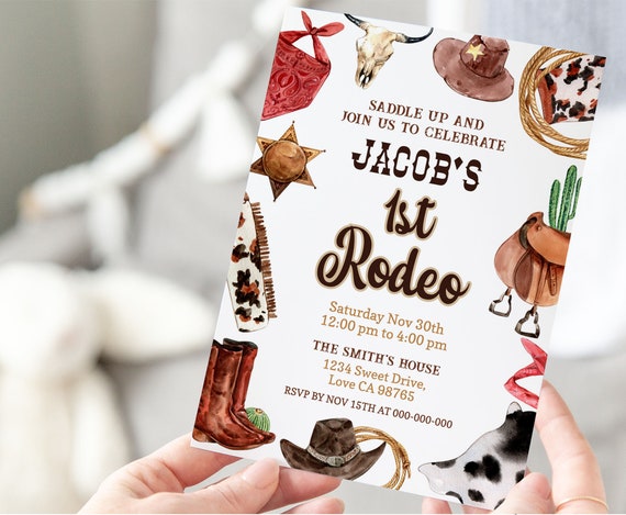 Rodeo birthday invitation, Wild west birthday, EDITABLE Cow boy 1st birthday Invitation, First rodeo birthday invite, saddle up birthday 34A Il_570xn