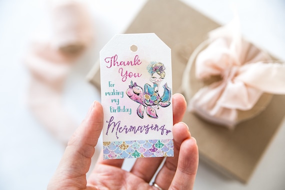 Baby girl Under the Sea Thank you tags Under sea Birthday Party favor tags Custom Gift tag Beach Birthday Party tag Ribbon incld /& assembled