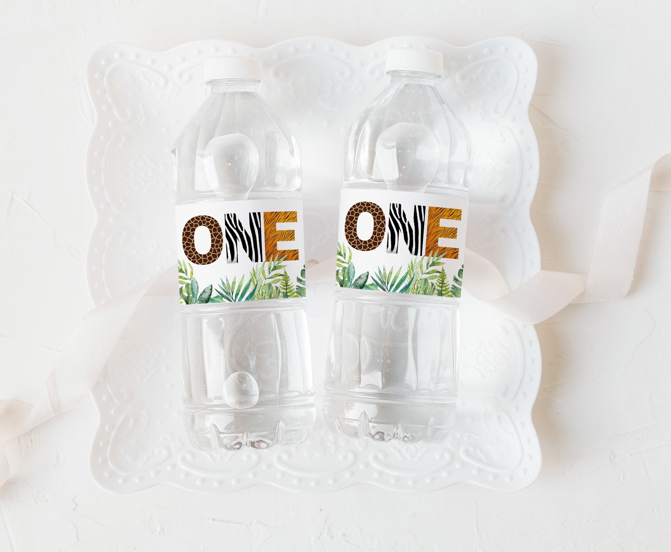 Safari water bottle labels Safari 1st birthday decorations Animal Print Wild one birthday boy decorations Jungle party