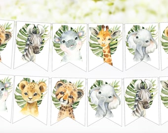 Safari Animals Banner, Jungle animals baby shower or birthday decorations, Safari Garland, Printable banner, Safari Birthday Banner - 35A