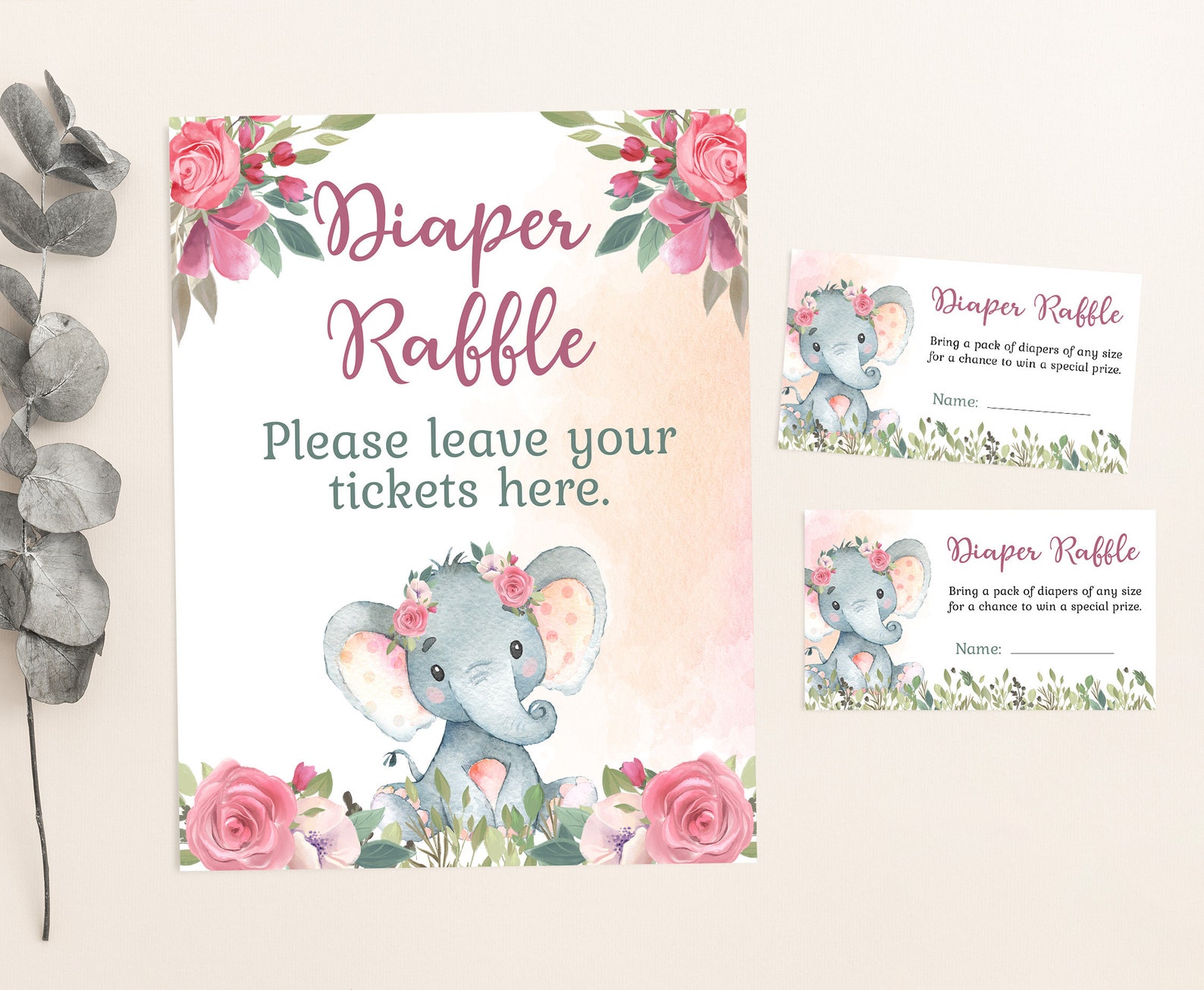 Printable Elephant Diaper Raffle Sign Card Elephant Girl - Etsy