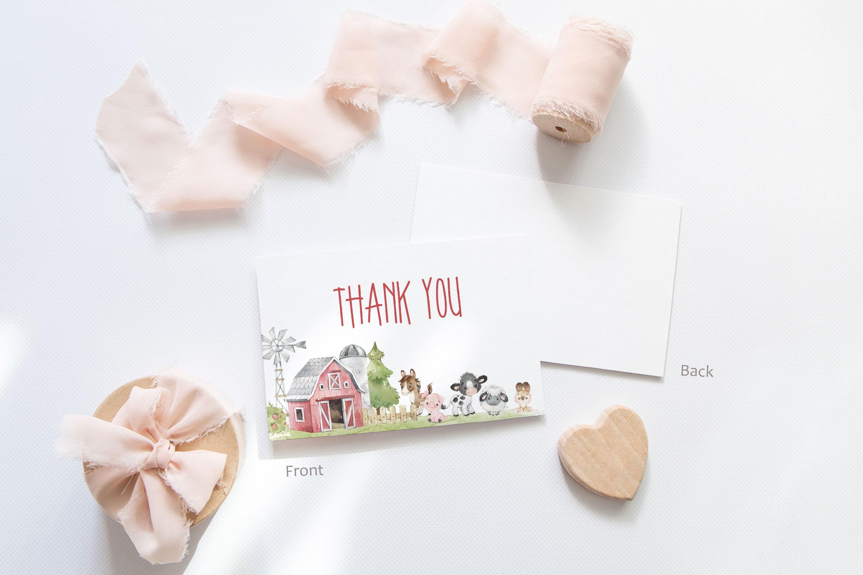 Barnyard Party Printables Farm Thank You Card Flat 4x6 Card | Etsy