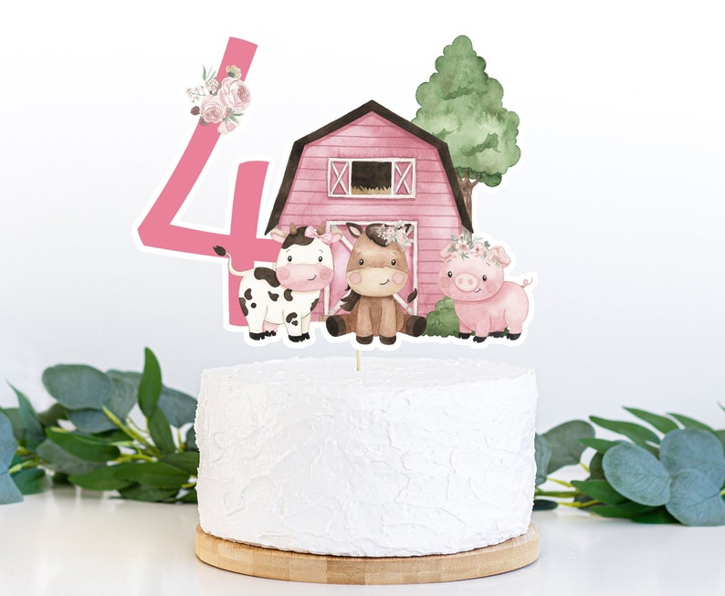 Girl Farm cake topper 4th birthday, Girl Farm Centerpiece, Flora