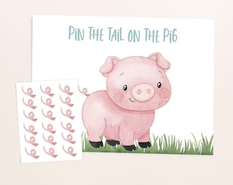 Pin the Tail on the Pig, Instant download, Farm birthday decorations, Farm party games, Boy Barnyard party printables, Pig Party theme - 11I