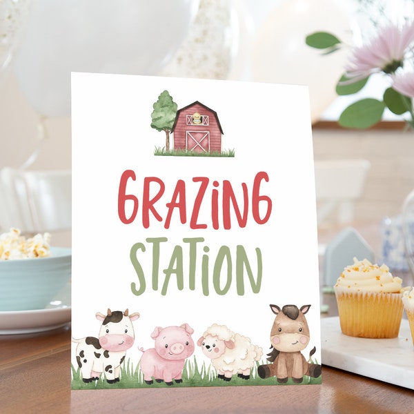 Grazing Station sign, Farm birthday food table signs, Farm Party sign, Boy baby shower decorations, Barnyard bash - 11A