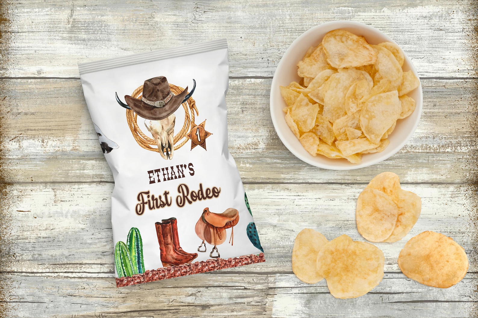 EDITABLE My First Rodeo Chip Bag Wrapper, Cow Boy Birthday Chip Bag ...