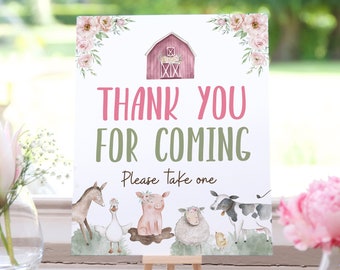 Thank you for coming sign, Girl farm birthday decorations, Girl farm baby shower decorations, Girl barnyard party decor - 11B