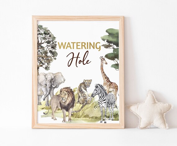 Watering Hole Jungle table sign, Safari sign, safari animals birthday decoration, Safari birthday, Jungle baby shower, Zoo party - 35I Il_570xn