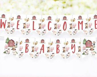 Welcome Baby banner printable, Farm Baby Shower Banner, Baby boy shower decorations, Barnyard baby shower bunting  - 11i
