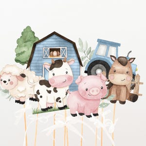 Blue Farm Centerpieces, Farm party table decor, Farm birthday cake topper, Baby shower decorations, Barnyard bash printable centerpieces 11J
