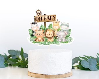 Safari Baby Shower cake topper, Safari Centerpiece, Jungle theme Baby Shower table decor, Safari animals Baby Shower decorations  35E