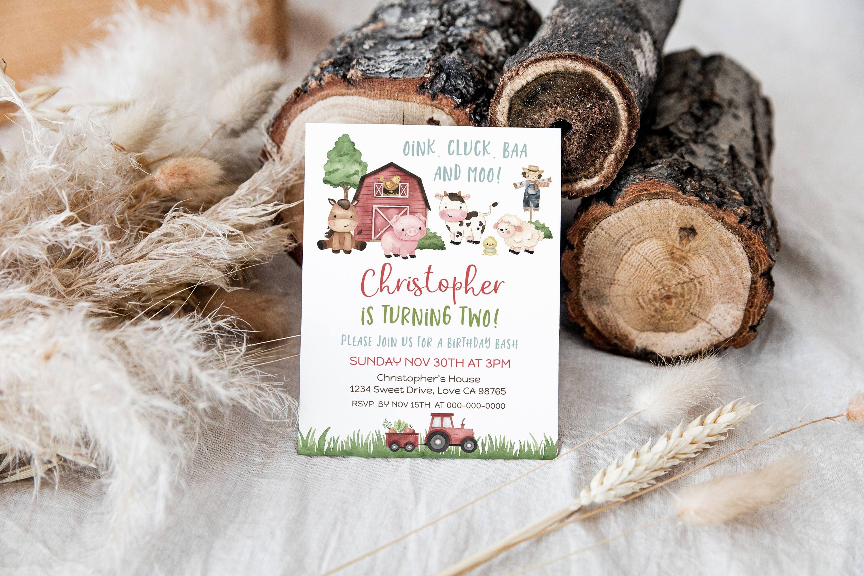 Barnyard Bash Birthday Invitation Farm Animals Party | Etsy