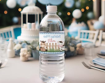EDITABLE farm water bottle labels, Farm party printable, Farm birthday decorations, Boy barnyard bash water bottle label, Farm Animals - 11J