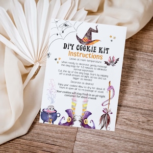 Editable Halloween DIY Cookie Kit Instructions printable card, 3.5&quot;x5&quot; card, Cookie packaging Tag, Witch Cookie Card, Instant Download - 115