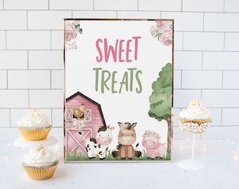 Sweet Treats sign, Girl Farm food table signs, Floral Farm Birthday Party sign, Girl baby shower decoration, Girl barnyard bash - 11A