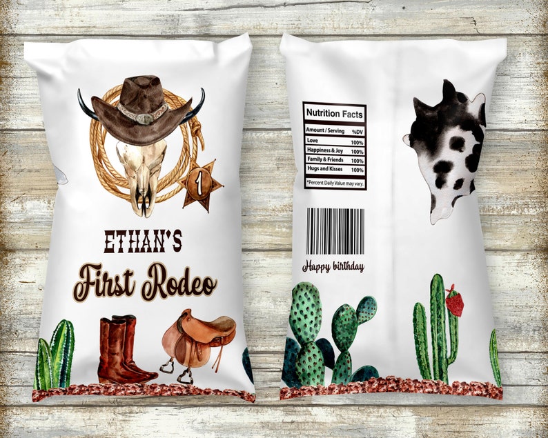 EDITABLE My First Rodeo Chip Bag Wrapper, Cow Boy Birthday Chip Bag ...