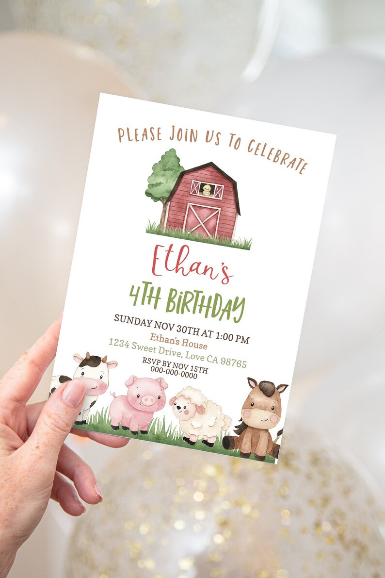 Farm Birthday Invitation Boy, EDITABLE Farm Animals Invite, Boy ...