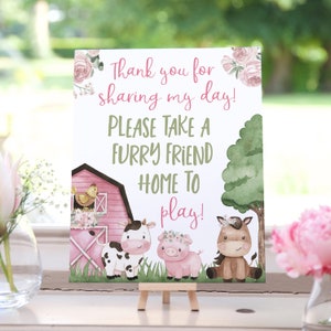 Girl farm birthday decorations, Thank you for sharing my day sign, Floral farm animals party printables, Girl barnyard party signs - 11A