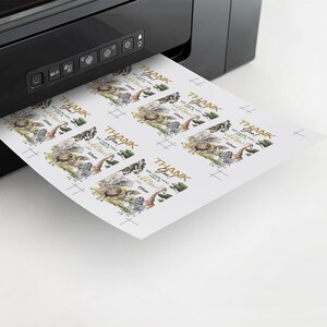 May include: A sheet of thank you cards with a jungle animal theme. The cards are printed with the text "Thank You! We hope you had a wild time!" and the name "Ethan".