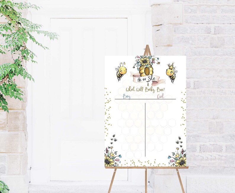 Bee Voting Sign, What will baby bee, Cast Your Vote poster, Gender Reveal vote board, Bee Baby Reveal Games, He or She, Boy or Girl 61A image 4