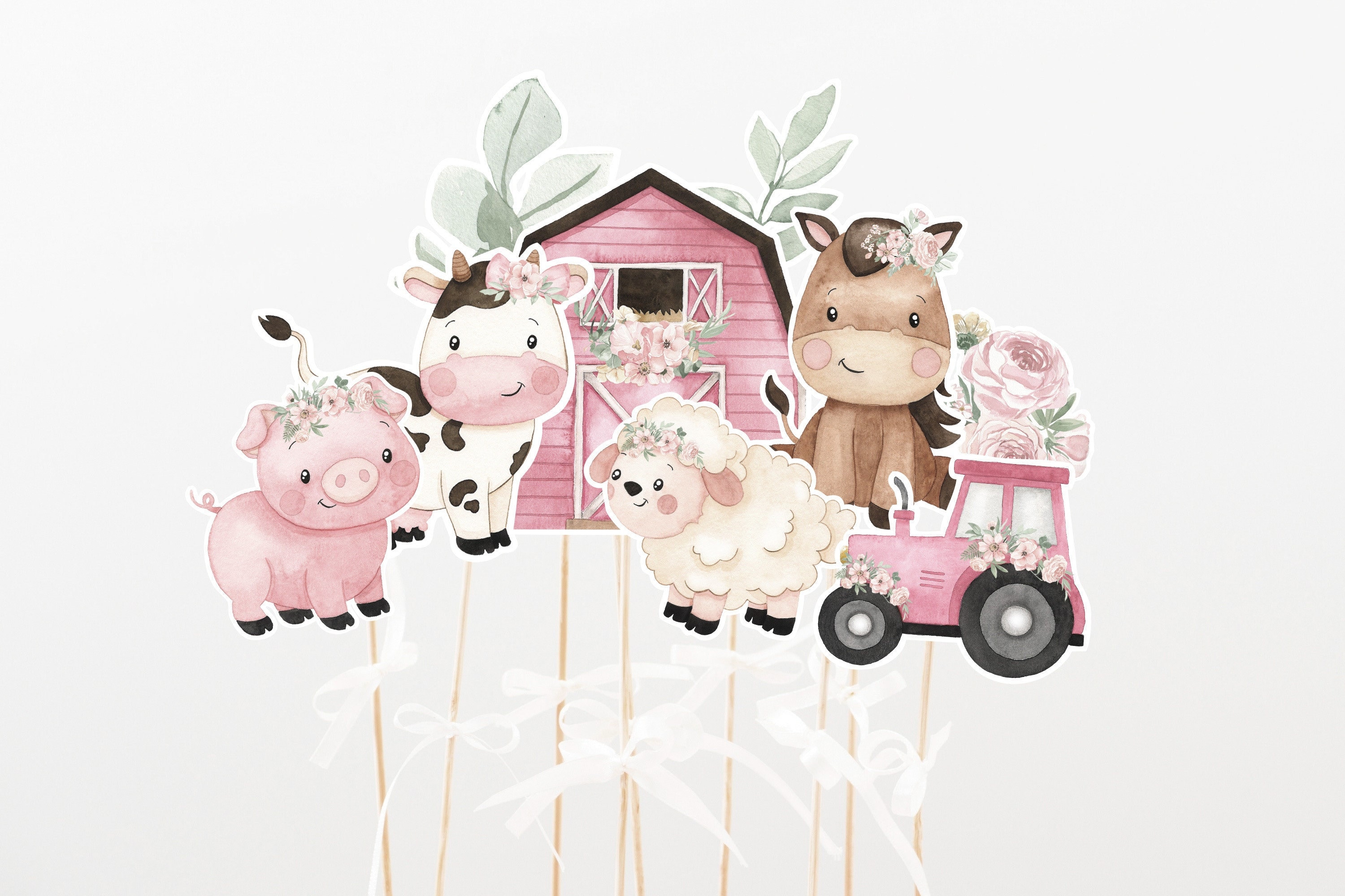 Rosa Mädchen auf dem Bauernhof, Party Tischdeko, Geburtstagstorte Topper auf dem Bauernhof, Mädchen Babyparty Dekoration, Barnyard printables - 11A
